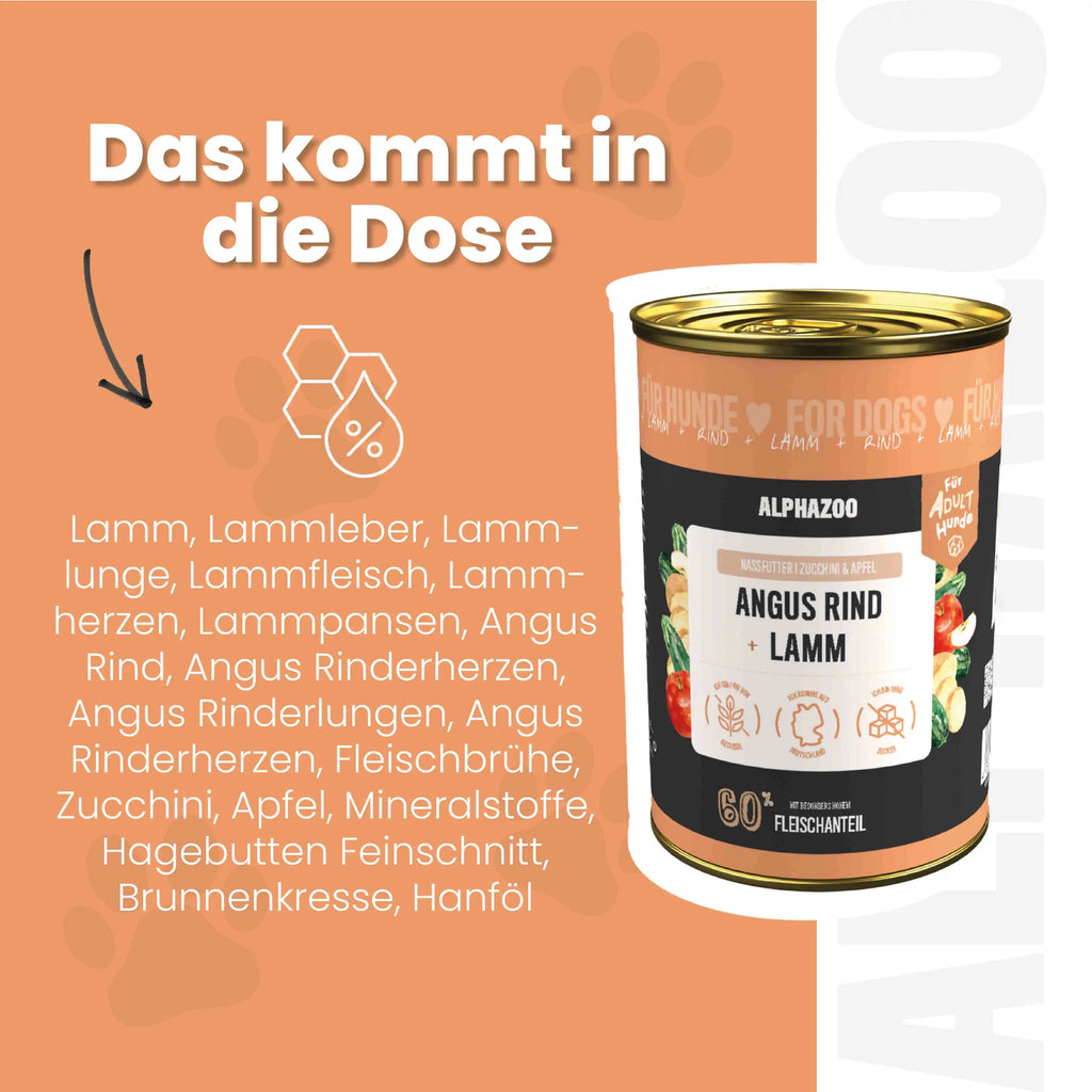 Angus-Rind- und Lamm-Wetsfutter für erwachsene Hunde