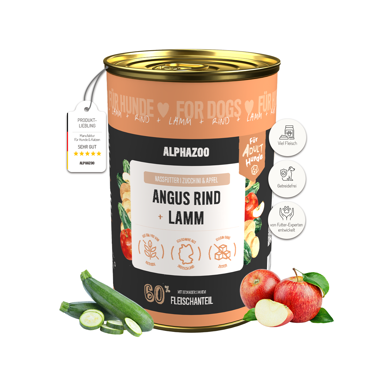 Angus-Rind- und Lamm-Wetsfutter für erwachsene Hunde